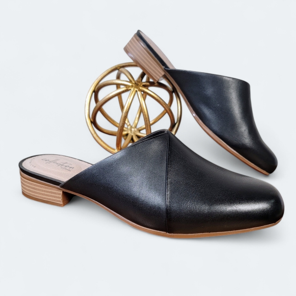Clarks Black Leather Slip-On Mules